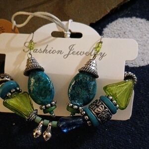Fashion Jewelry Teal and Lime Earrings